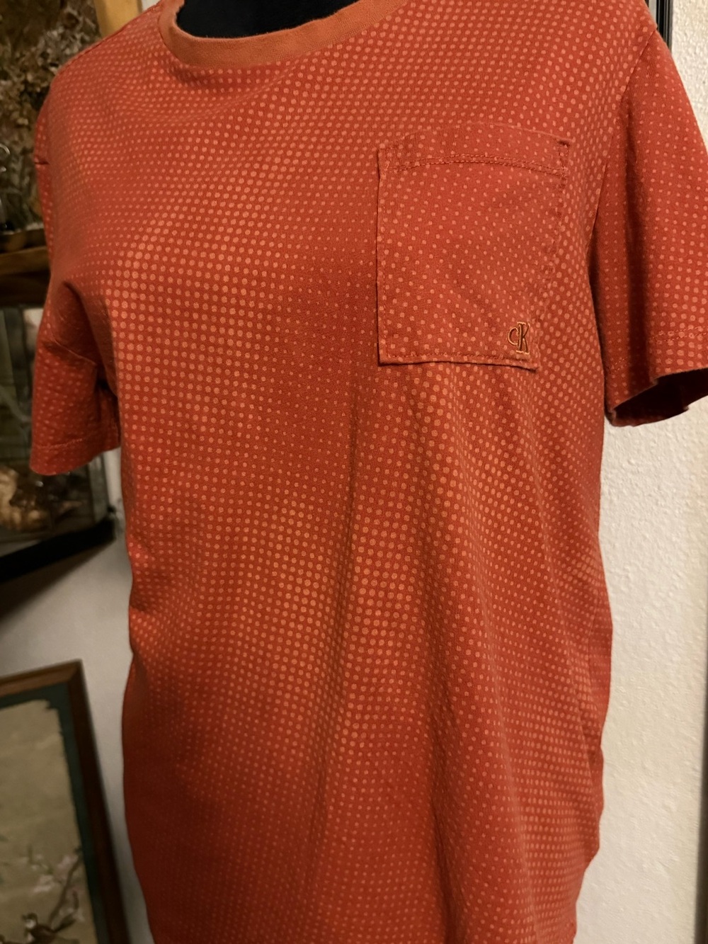 Calvin Klein Men Terracotta Rust Orange Pocket Tee 100% Cotton Size S